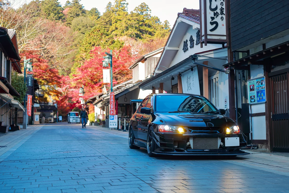 Performance car near mountain roads in Hachioji