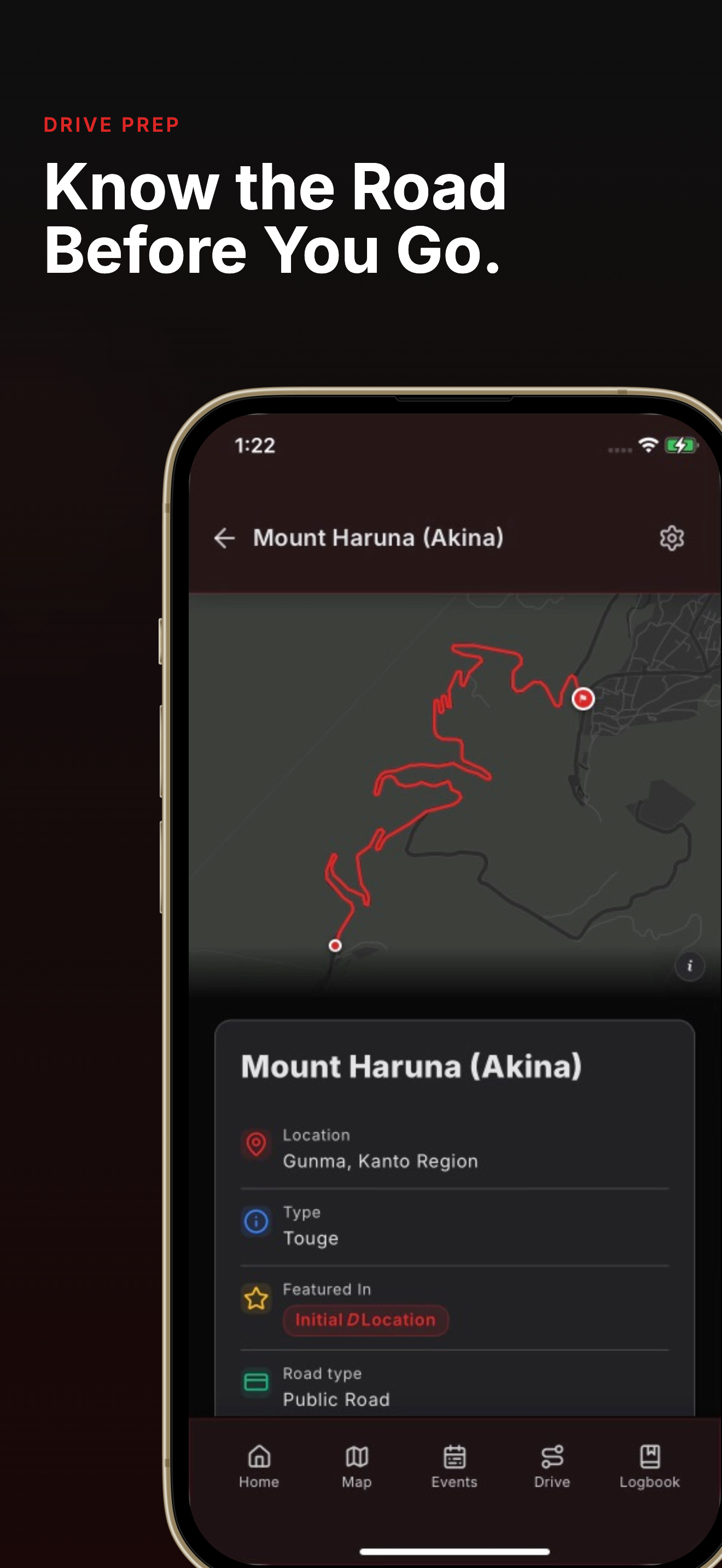 Touge Atlas store screenshot showing Drive Prep road details for Mount Haruna