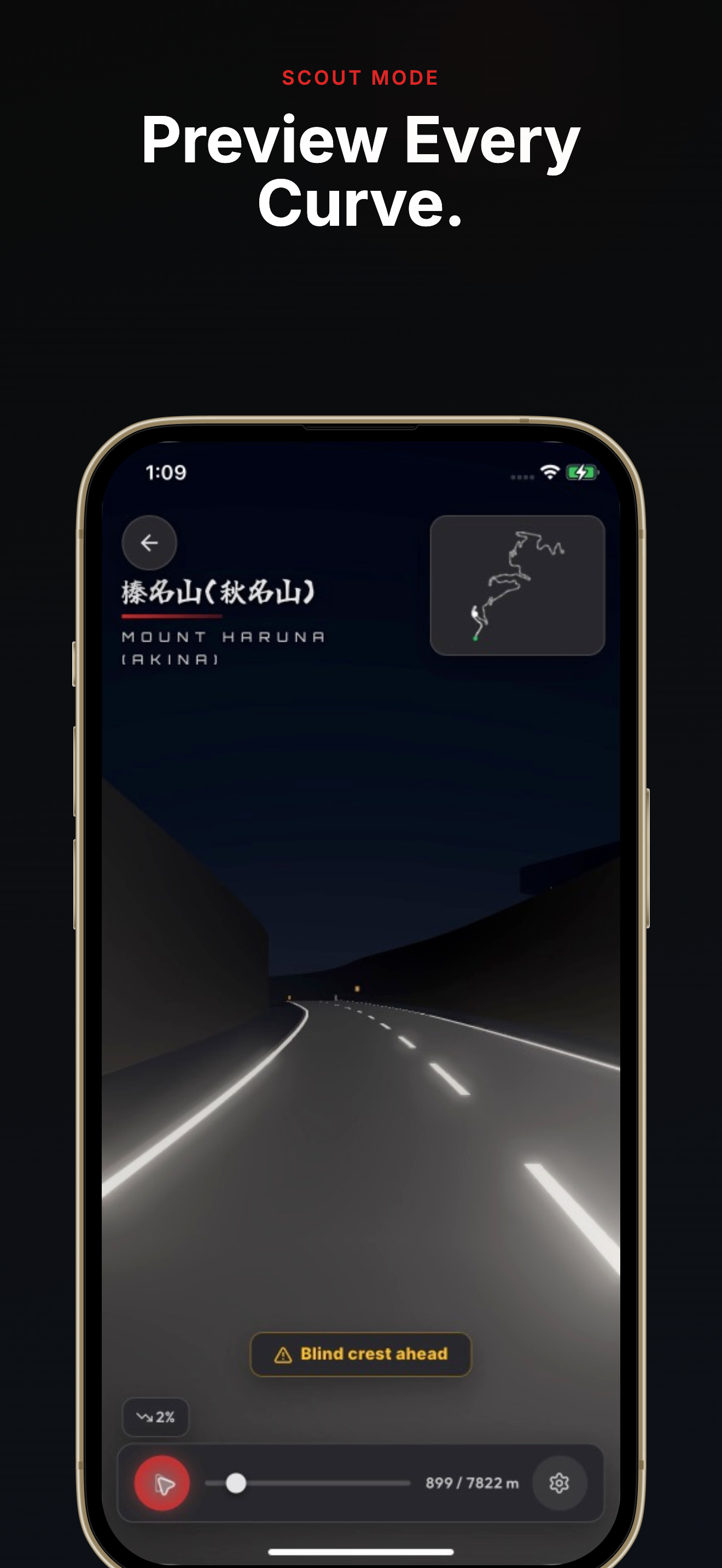 Touge Atlas store screenshot previewing a mountain road in Scout Mode